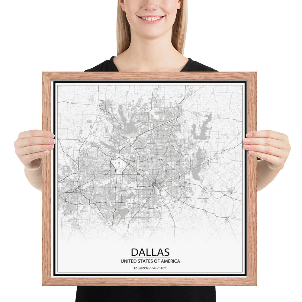 Dallas White Framed Map