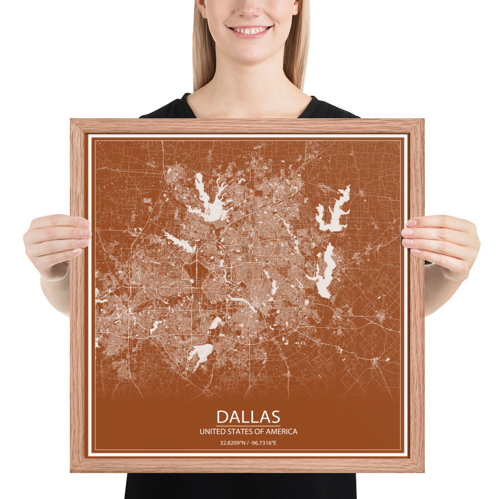 Dallas Brown and White Framed Map