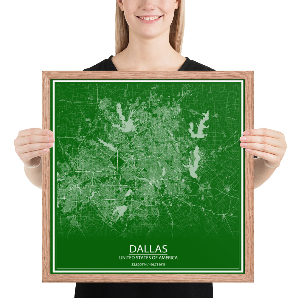 Dallas Green and White Framed Map