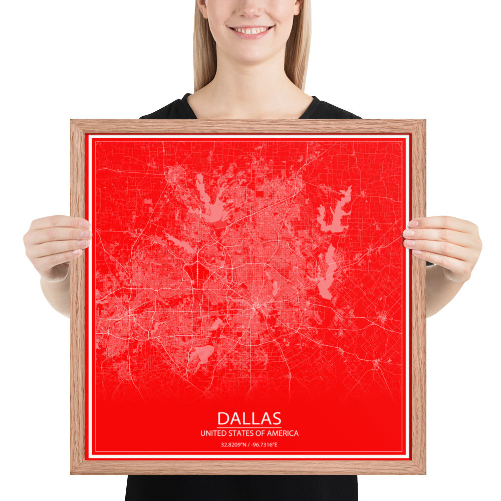 Dallas Red and White Framed Map