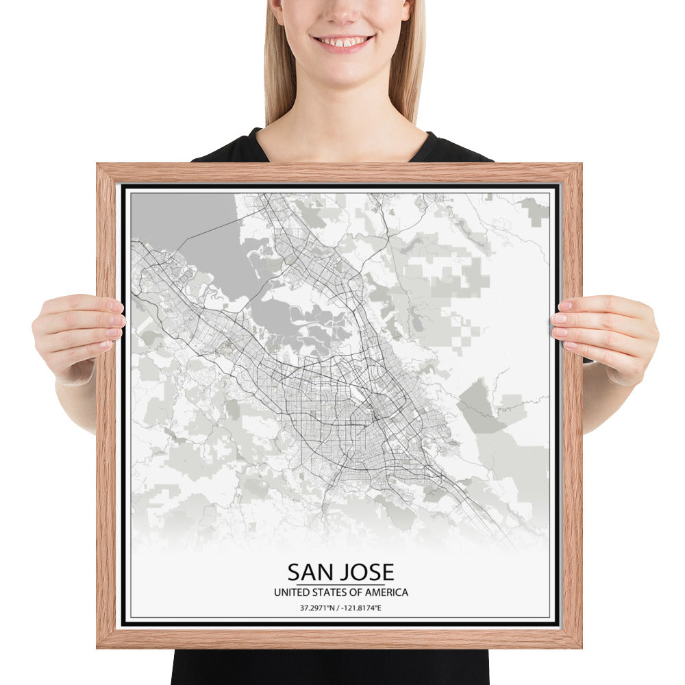 San Jose White Framed Map