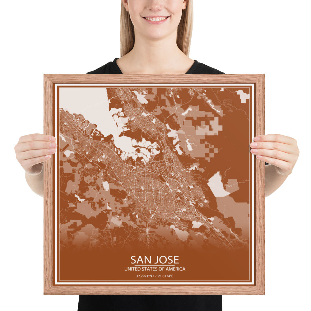 San Jose Brown and White Framed Map