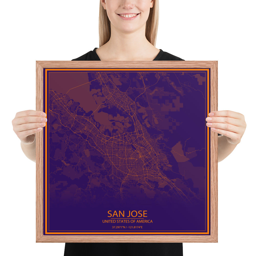 San Jose Purple and Orange Framed Map