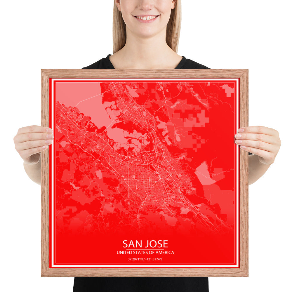 San Jose Red and White Framed Map