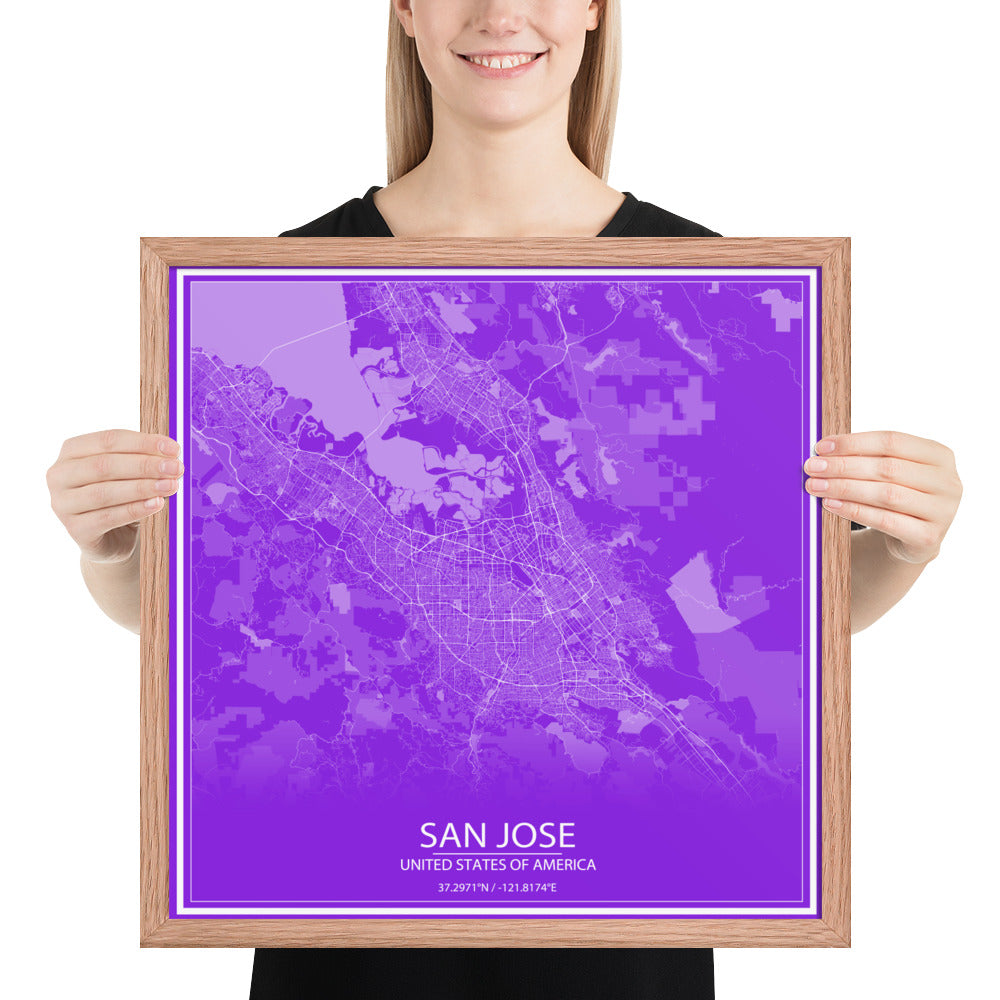 San Jose Purple and White Framed Map