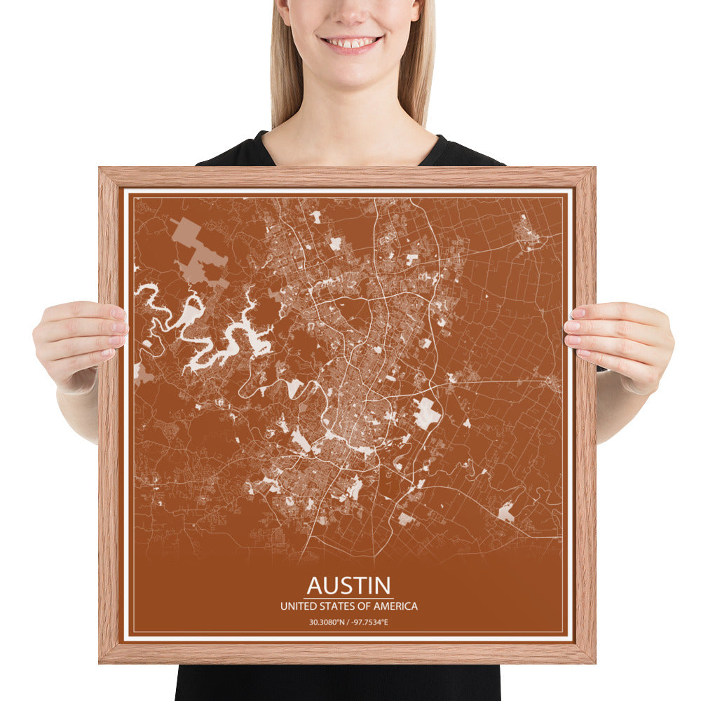 Austin Brown and White Framed Map