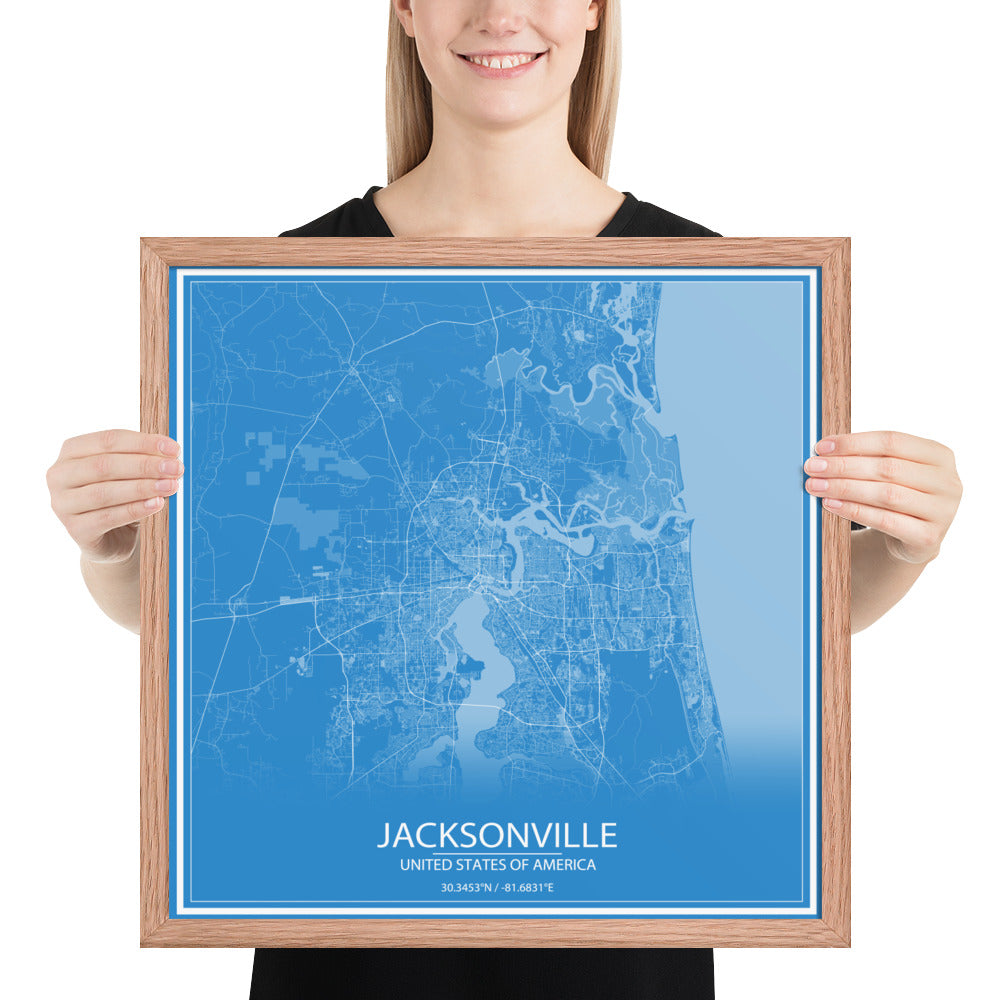 Jacksonville Blue and White Framed Map