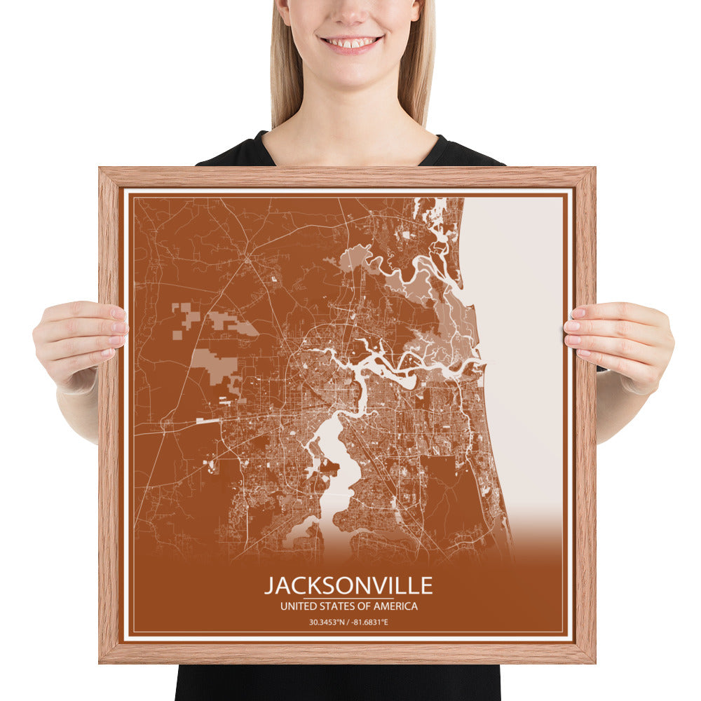 Jacksonville Brown and White Framed Map