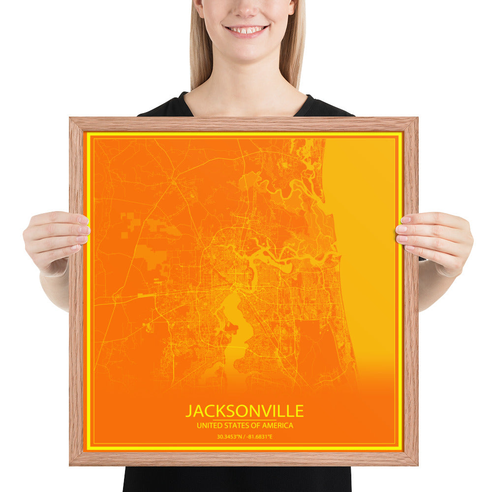 Jacksonville Orange and Yellow Framed Map