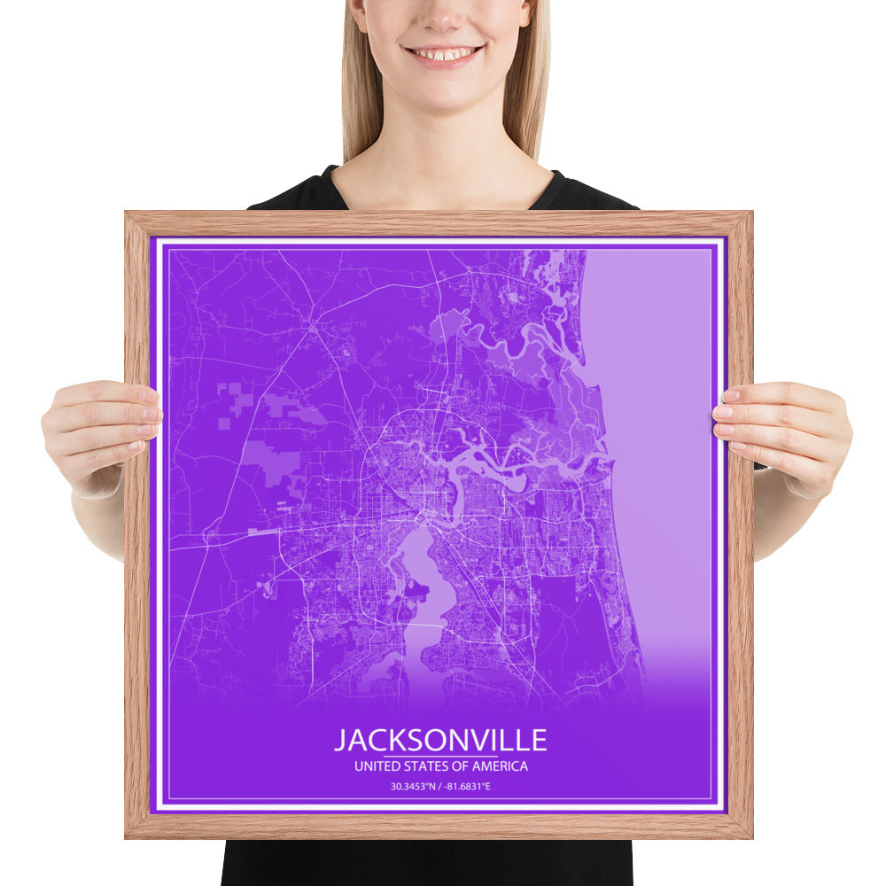 Jacksonville Purple and White Framed Map