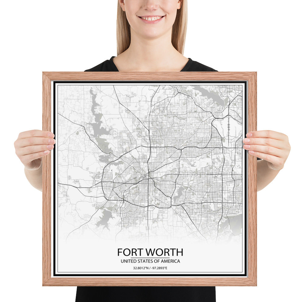 Fort Worth White Framed Map