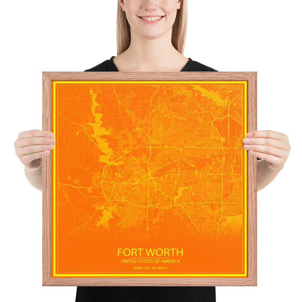 Fort Worth Orange and Yellow Framed Map