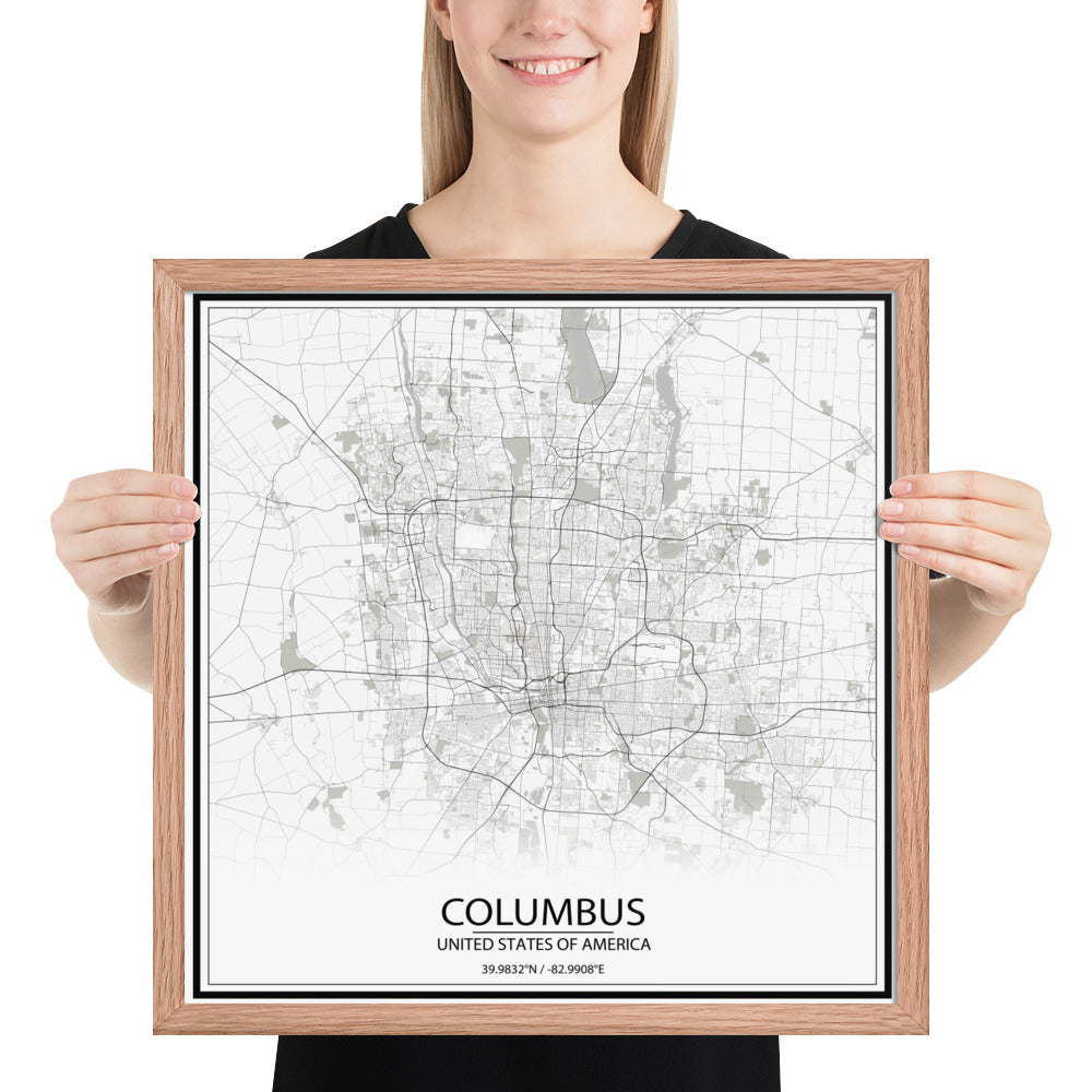 Columbus White Framed Map