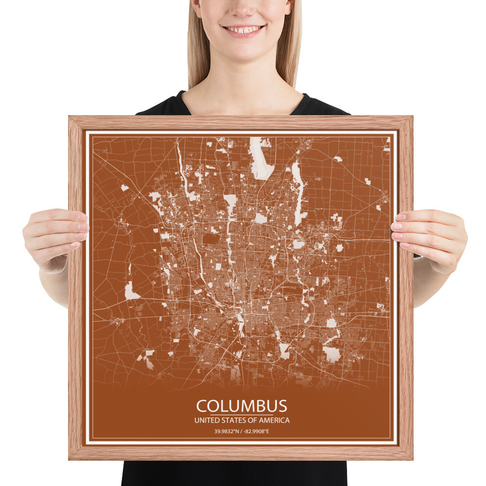 Columbus Brown and White Framed Map