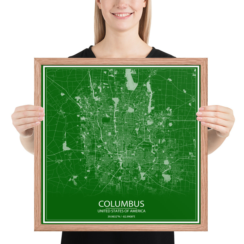 Columbus Green and White Framed Map