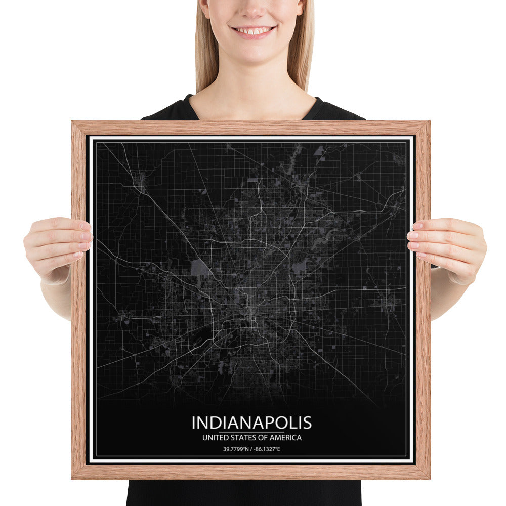 Indianapolis Black Framed Map