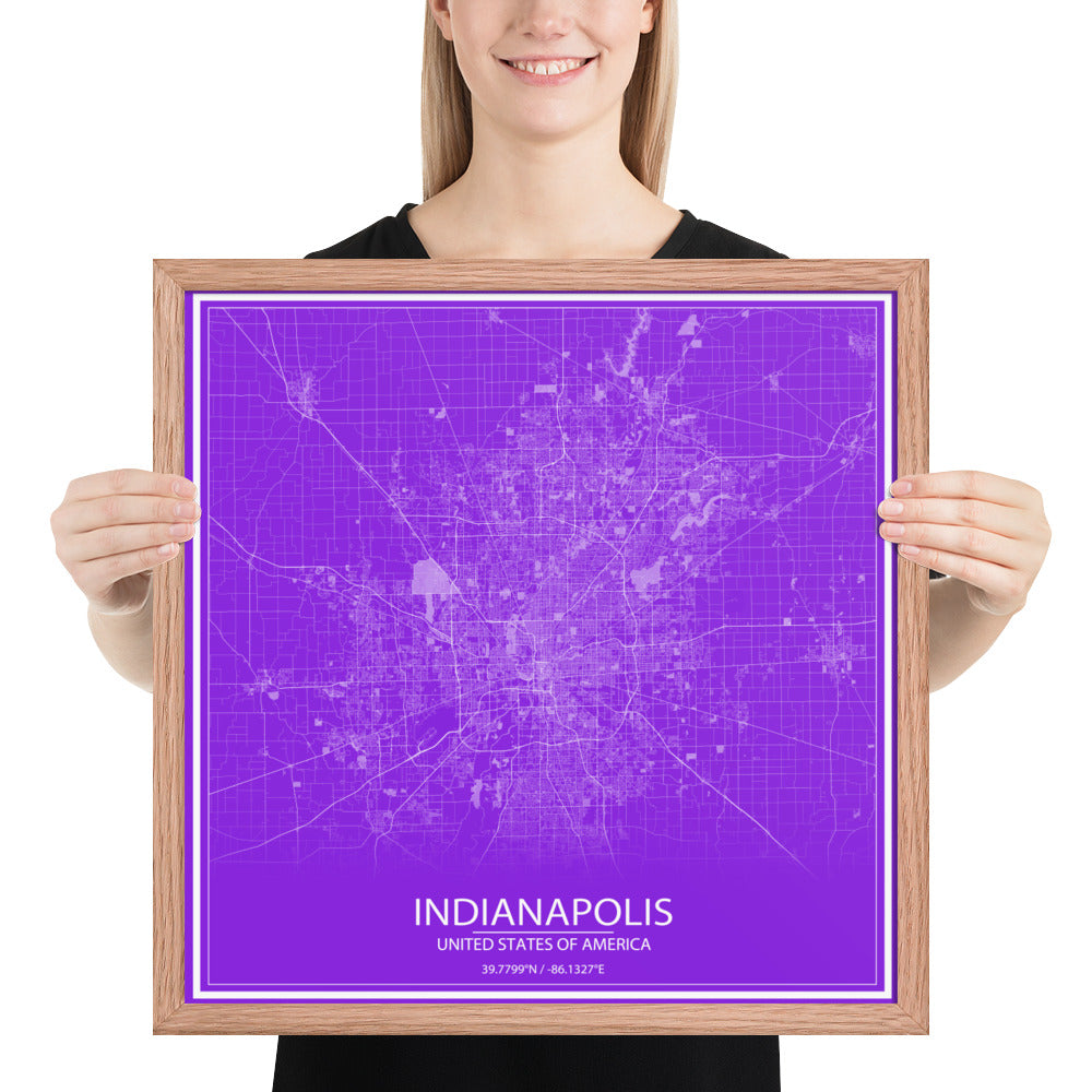 Indianapolis Purple and White Framed Map