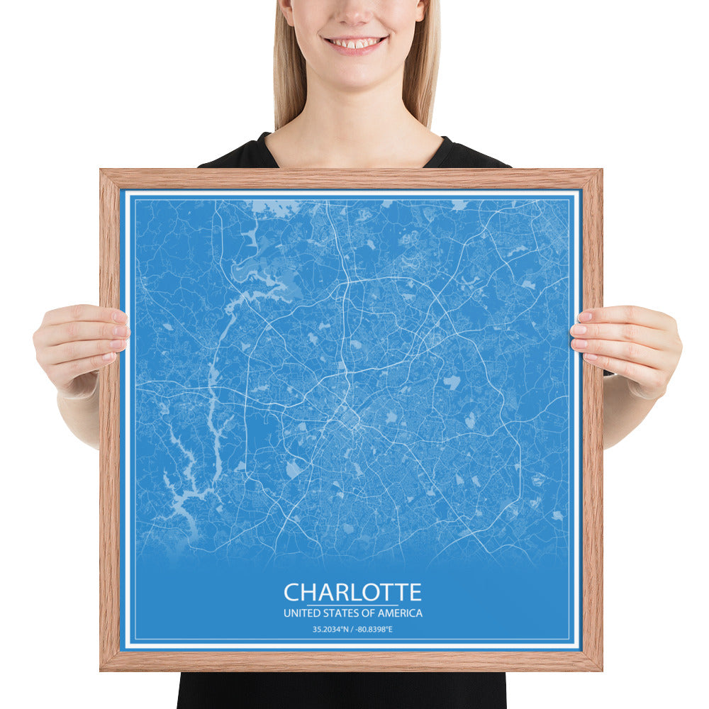 Charlotte Blue and White Framed Map