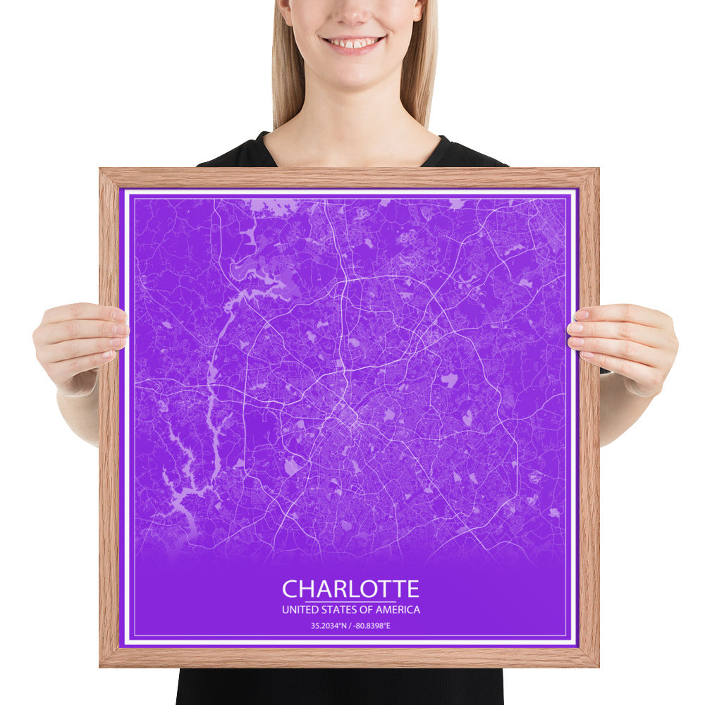 Charlotte Purple and White Framed Map