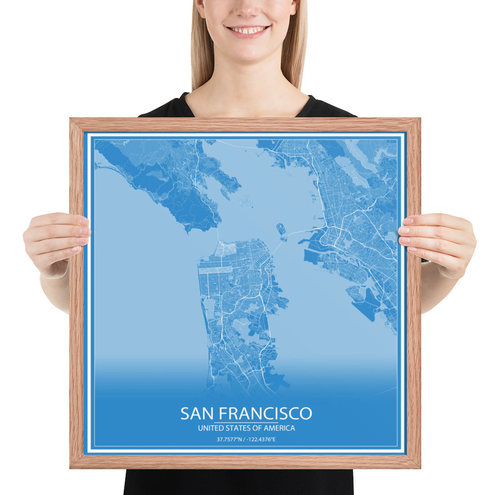 San Francisco Blue and White Framed Map