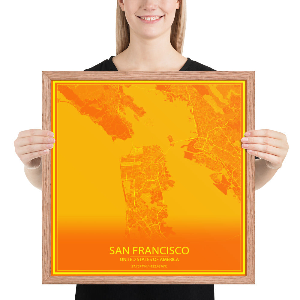 San Francisco Orange and Yellow Framed Map