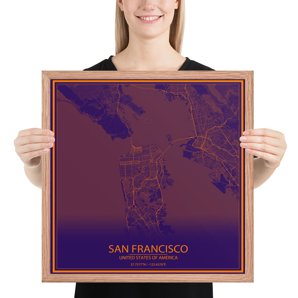 San Francisco Purple and Orange Framed Map