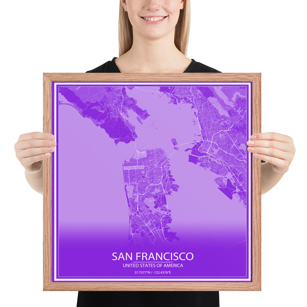 San Francisco Purple and White Framed Map