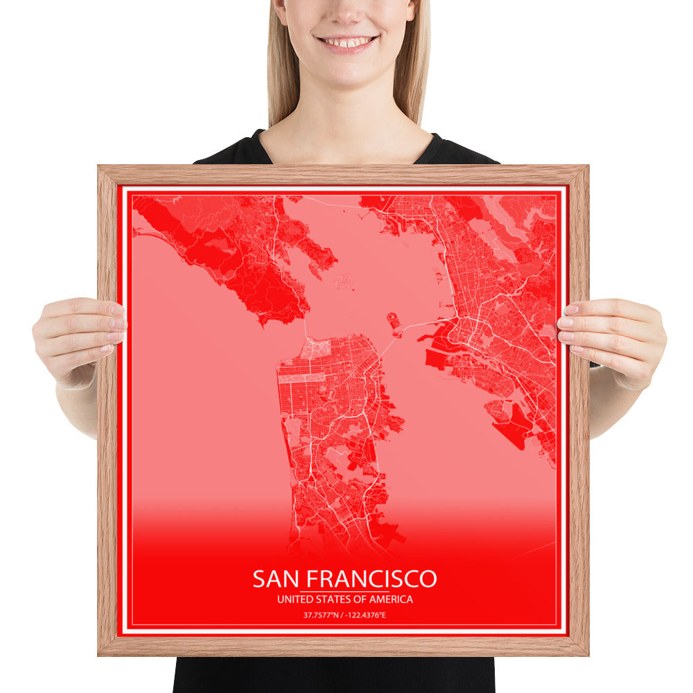 San Francisco Red and White Framed Map