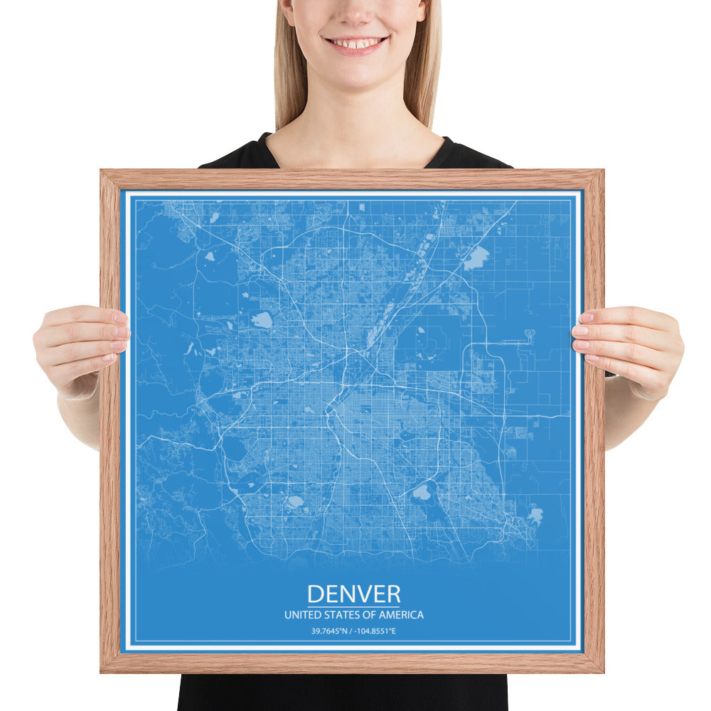 Denver Blue and White Framed Map