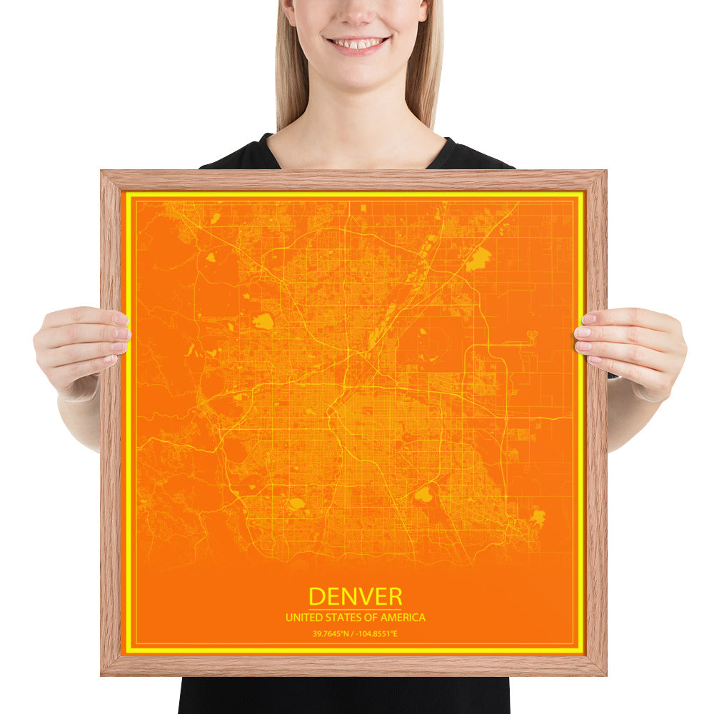 Denver Orange and Yellow Framed Map