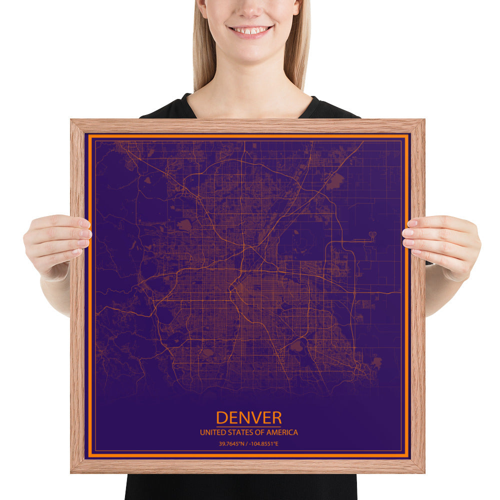 Denver Purple and Orange Framed Map