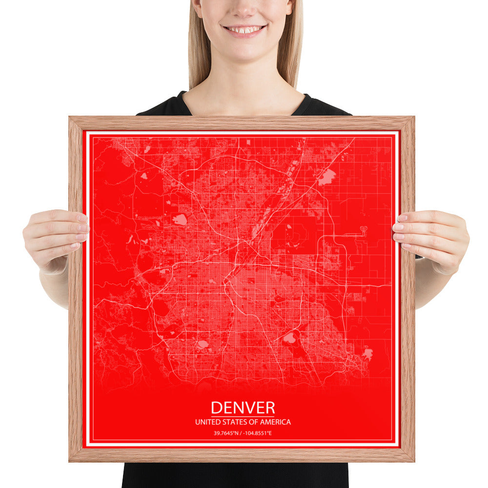 Denver Red and White Framed Map