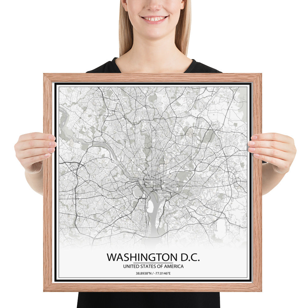 Washington, D.C. White Framed Map