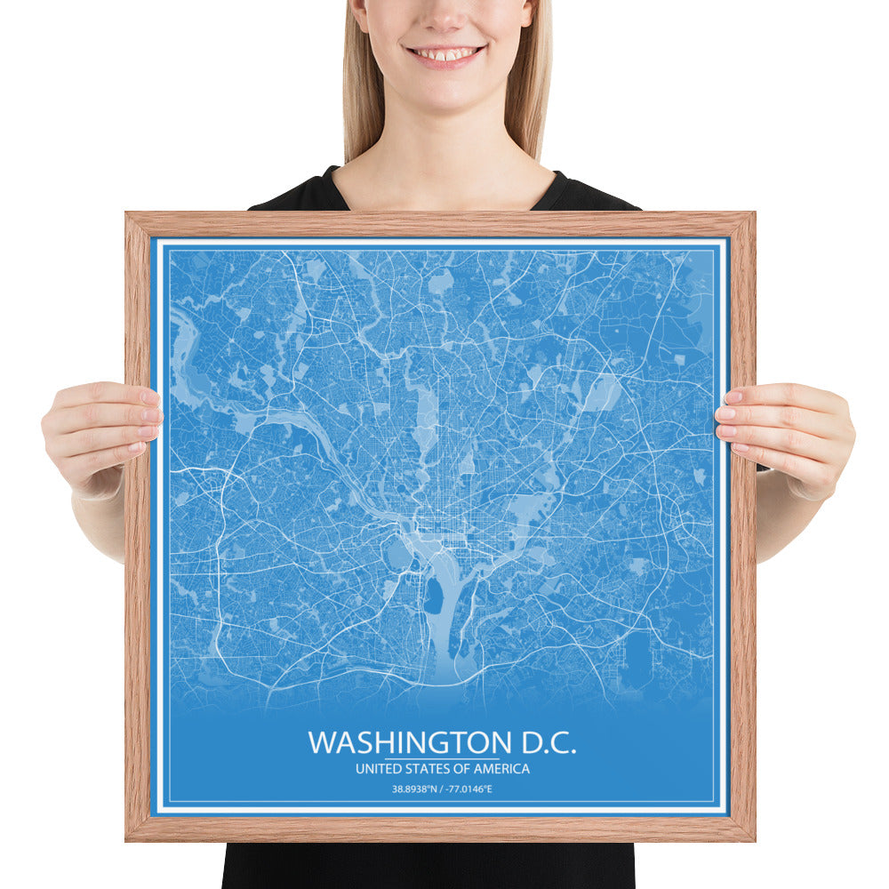 Washington, D.C. Blue and White Framed Map