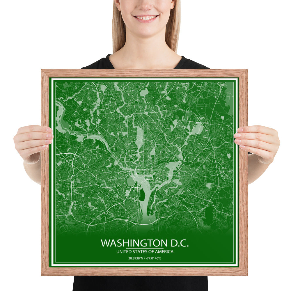 Washington, D.C. Green and White Framed Map