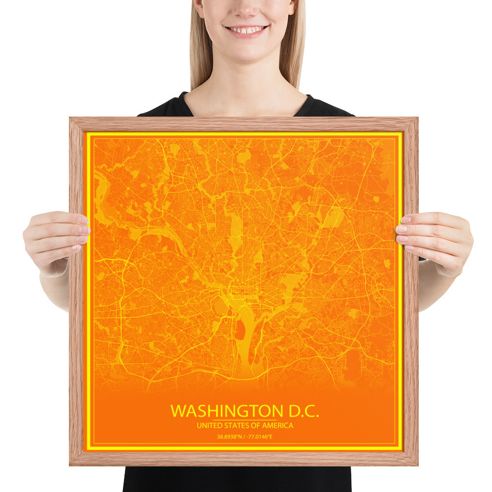 Washington, D.C. Orange and Yellow Framed Map