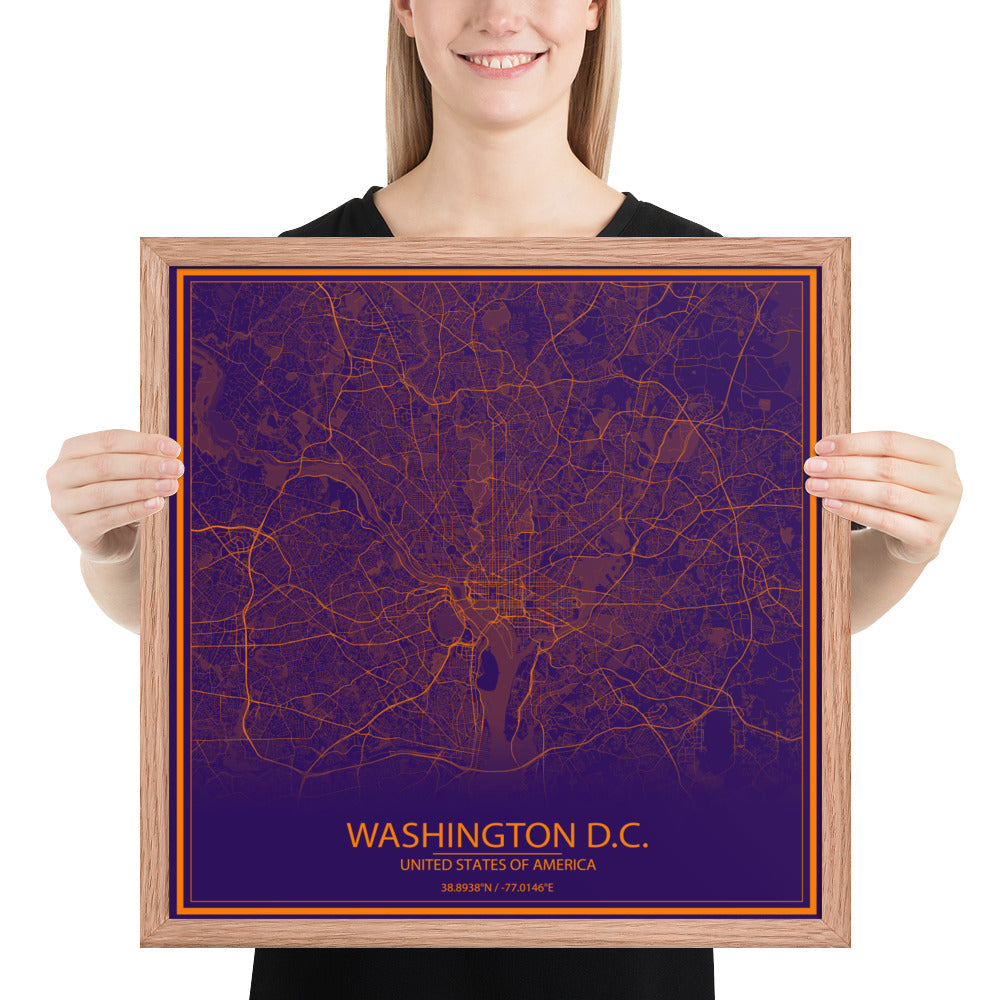 Washington, D.C. Purple and Orange Framed Map