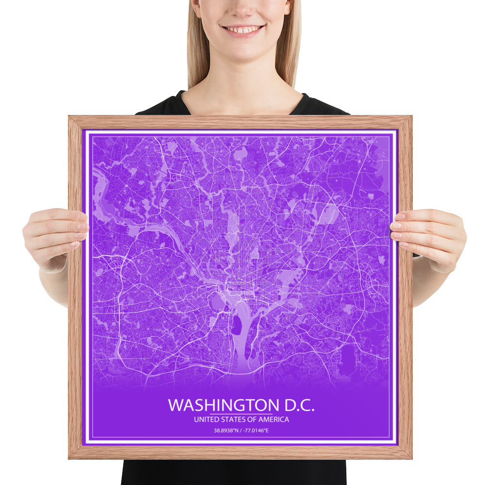 Washington, D.C. Purple and White Framed Map