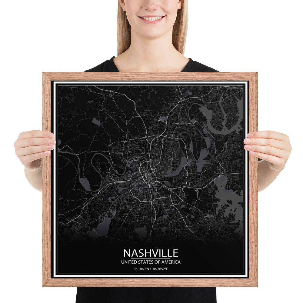 Nashville Black Framed Map