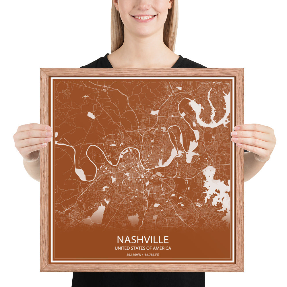 Nashville Brown and White Framed Map