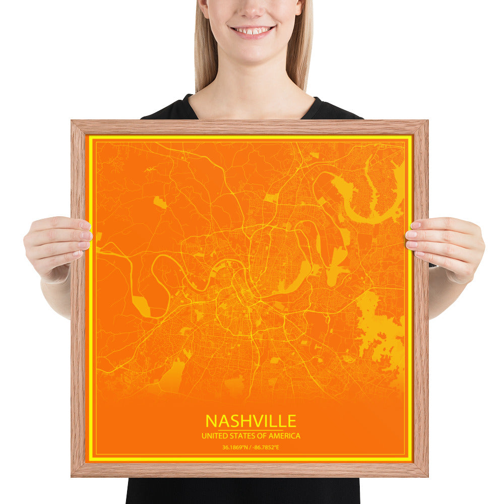 Nashville Orange and Yellow Framed Map