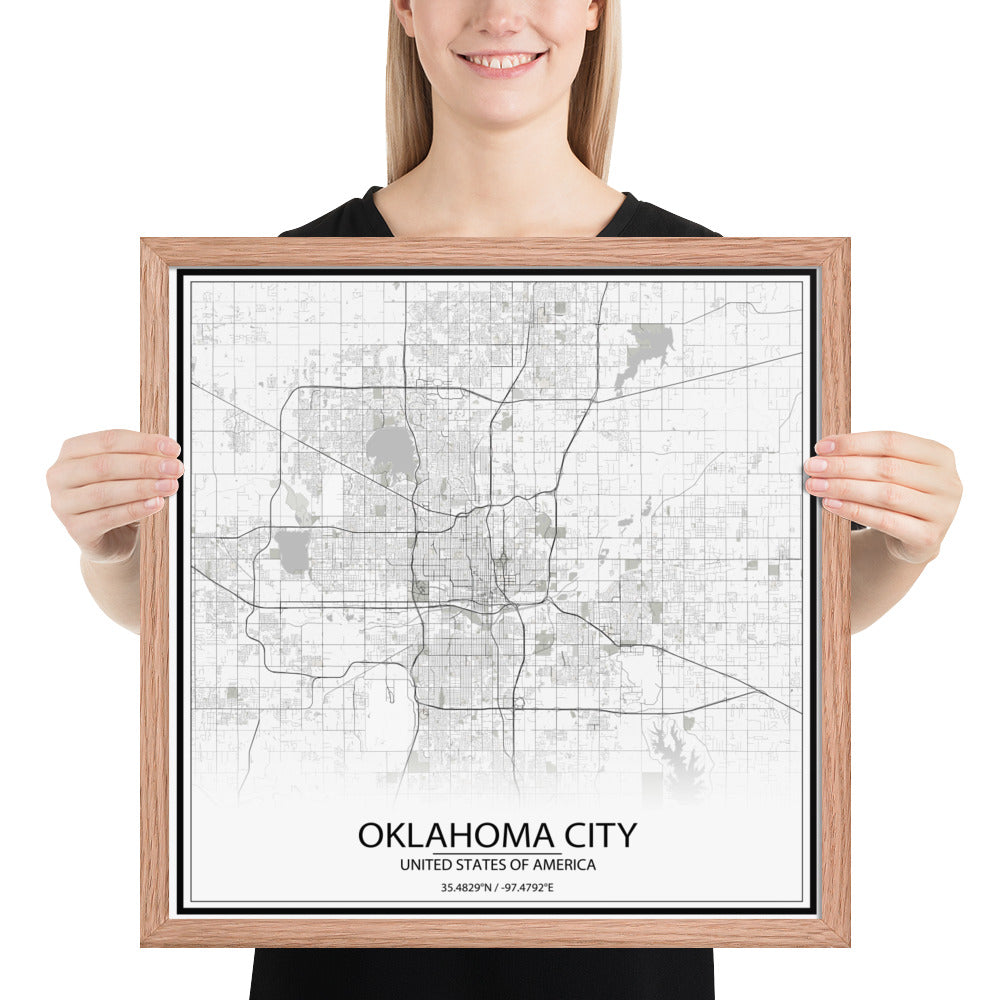 Oklahoma City White Framed Map