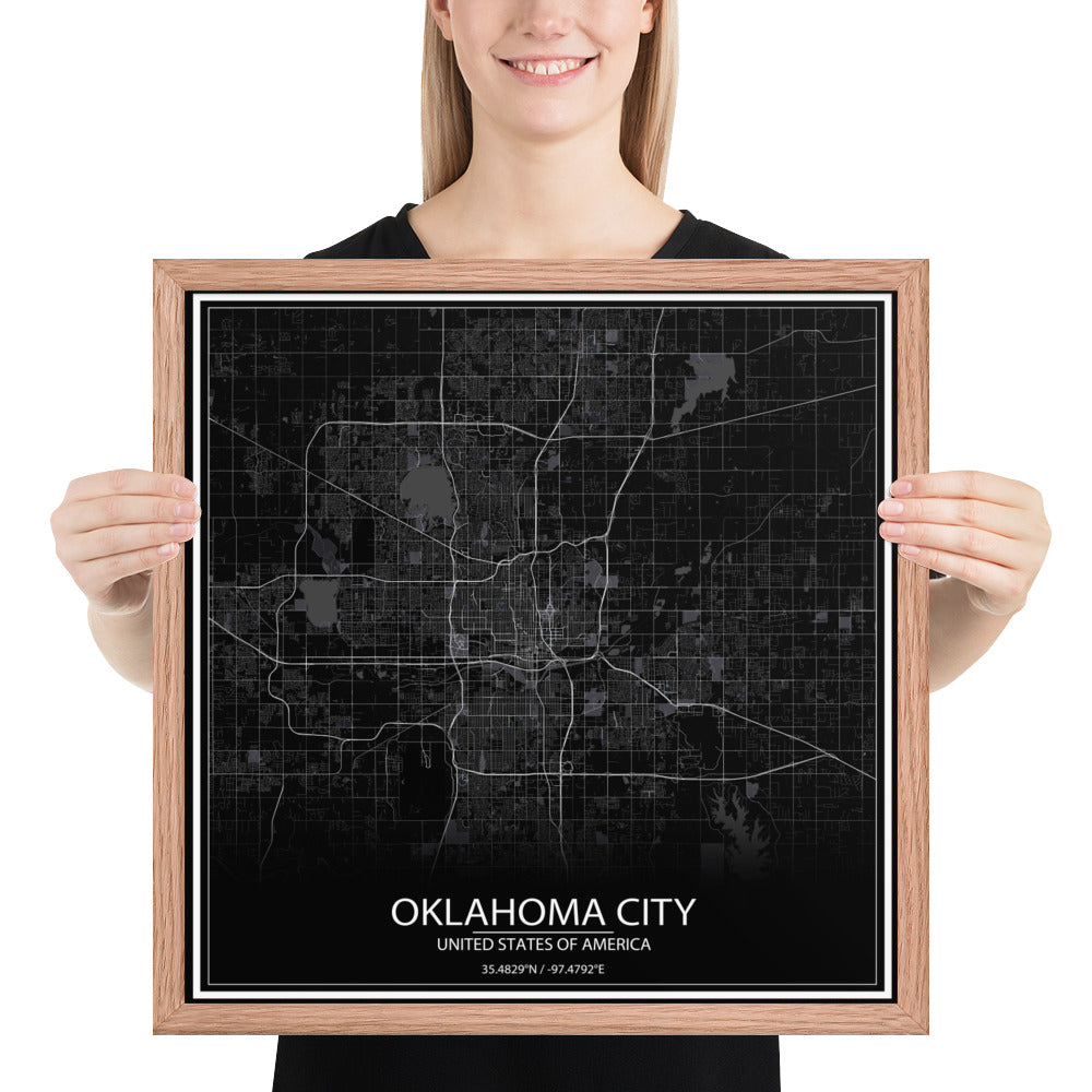 Oklahoma City Black Framed Map