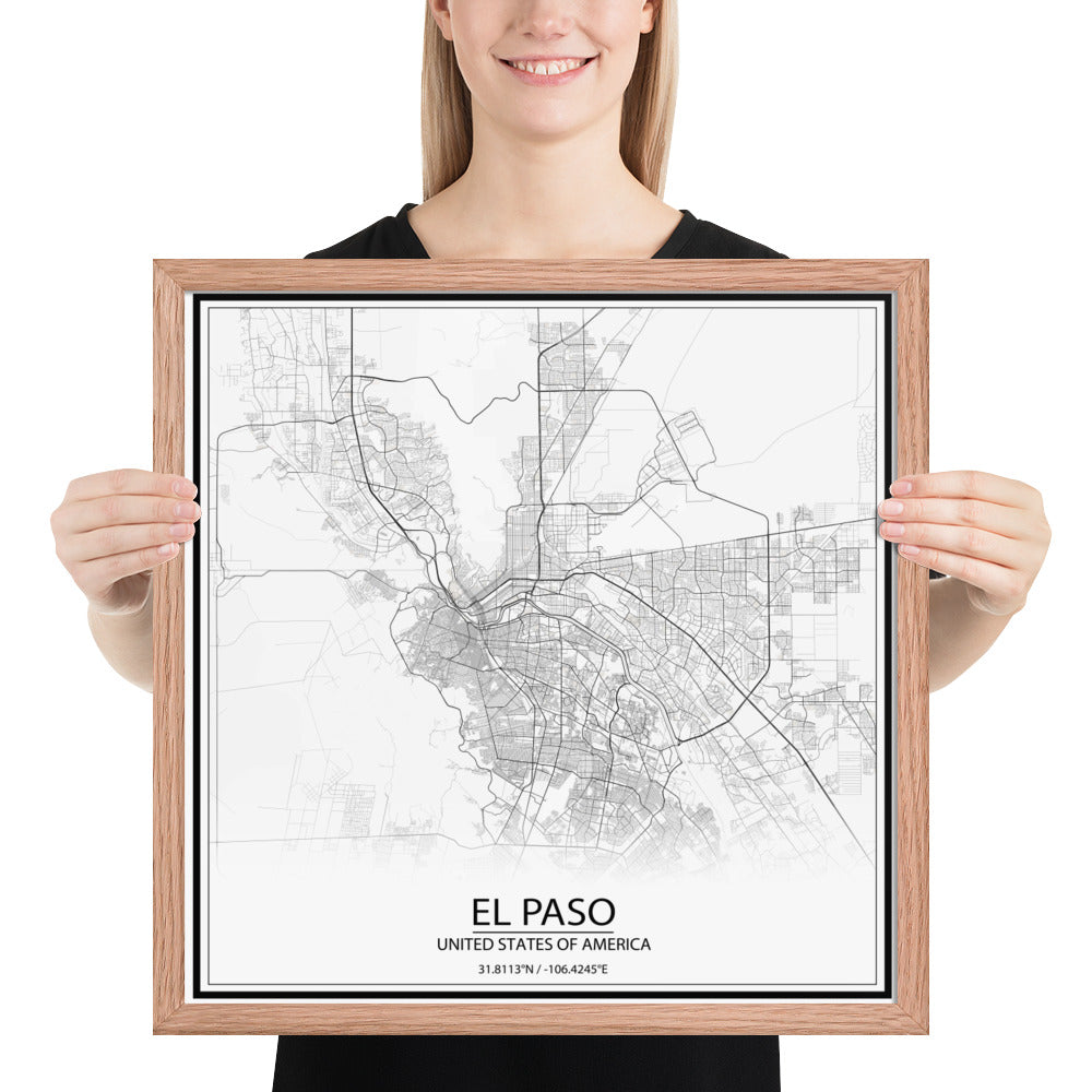 El Paso White Framed Map