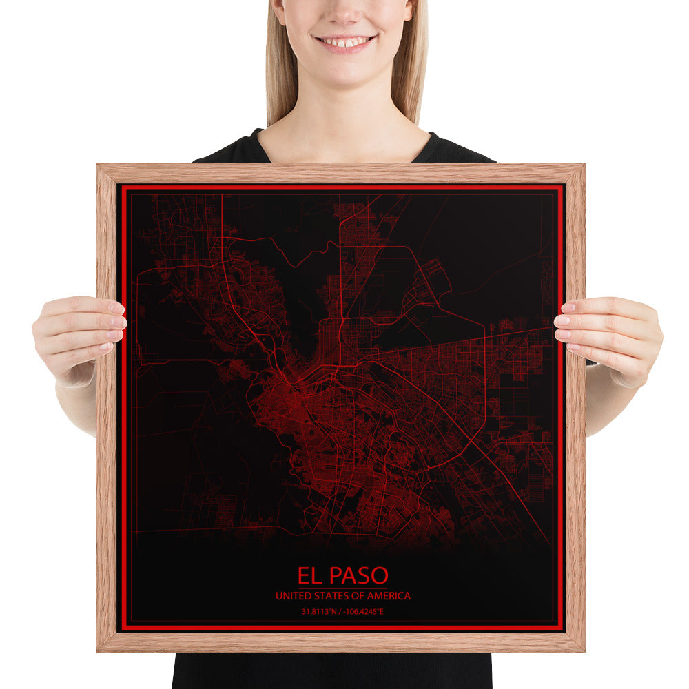 El Paso Black and Red Framed Map