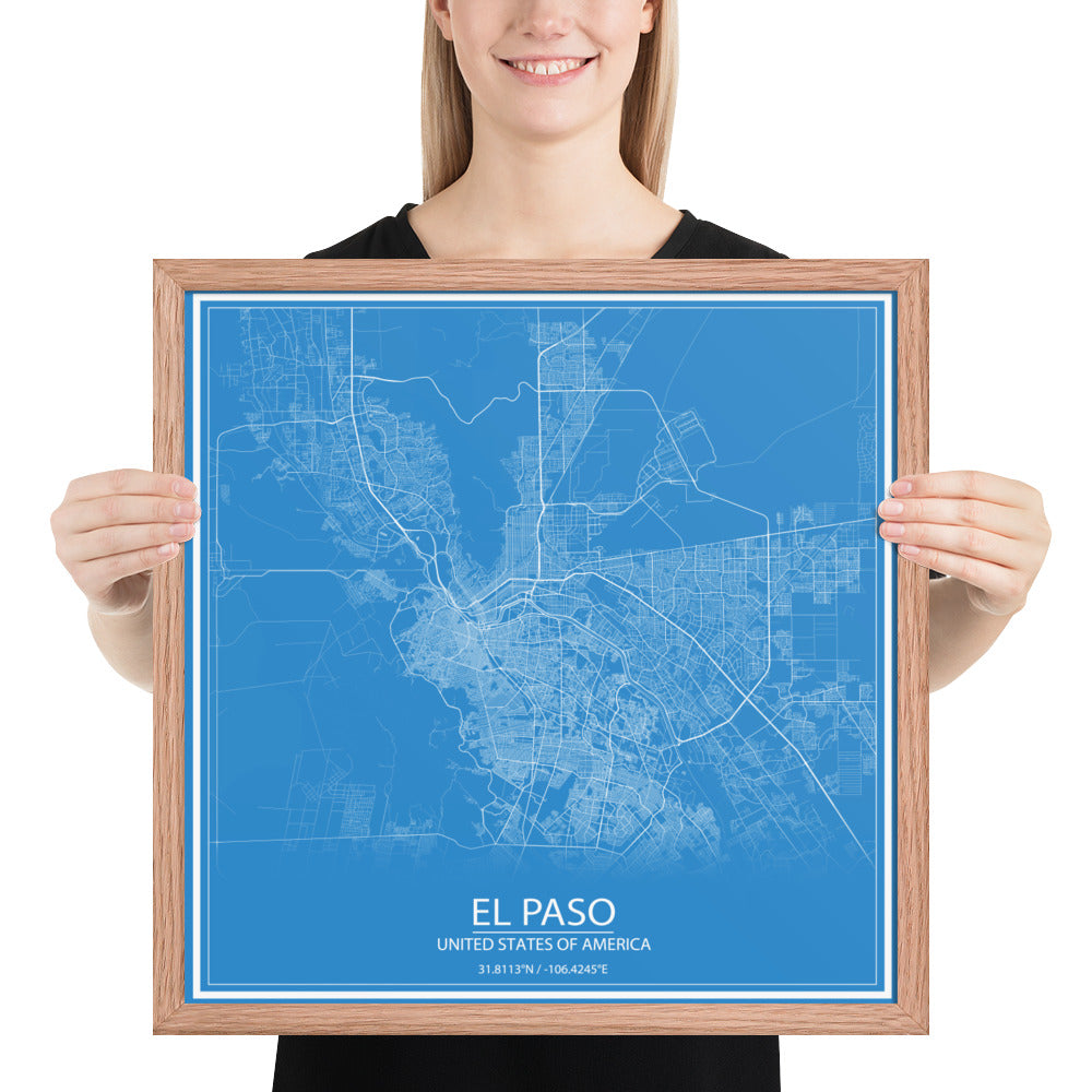 El Paso Blue and White Framed Map