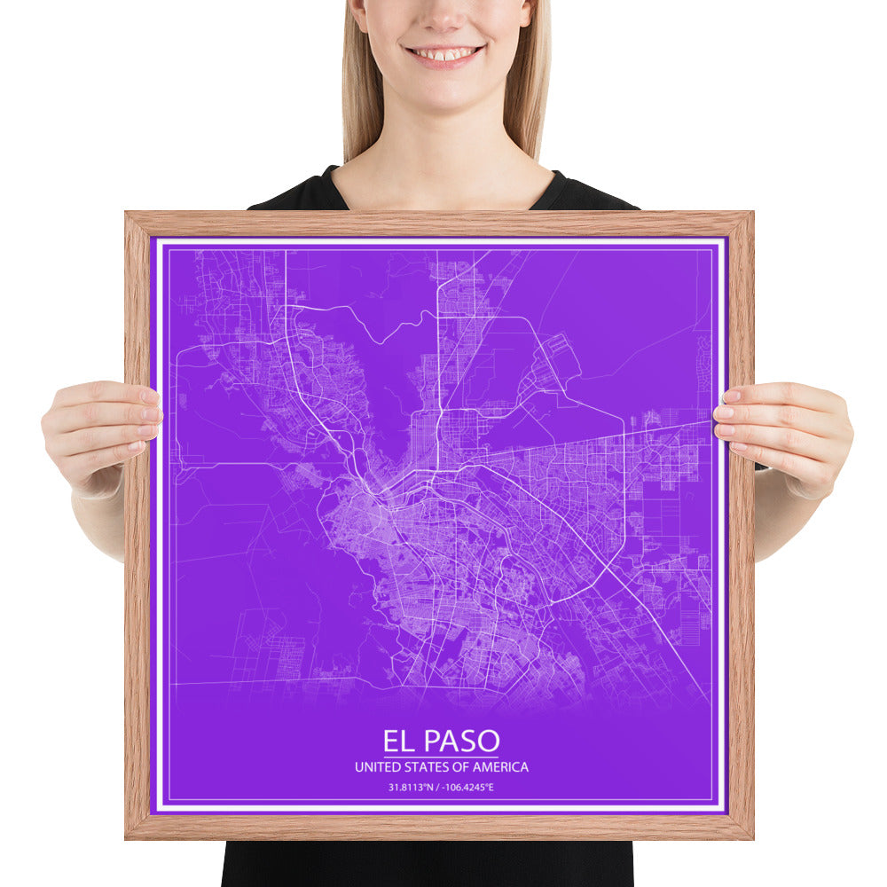 El Paso Purple and White Framed Map