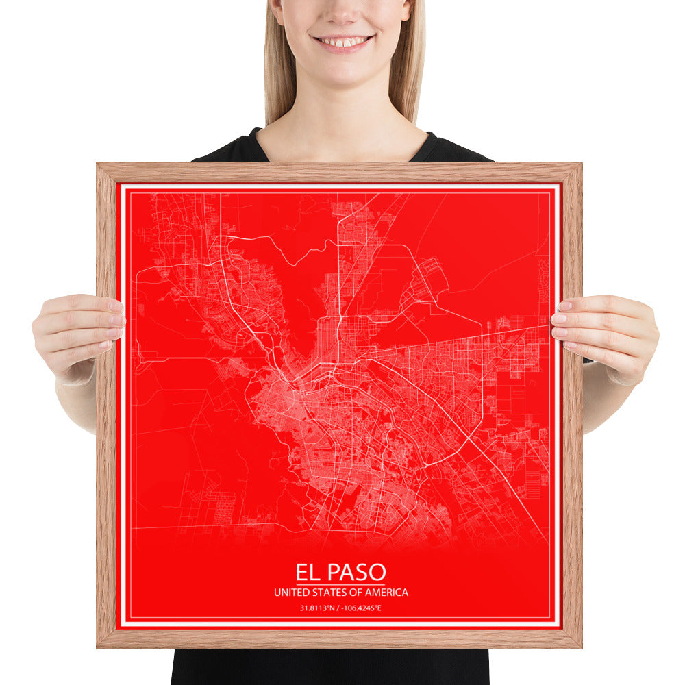 El Paso Red and White Framed Map