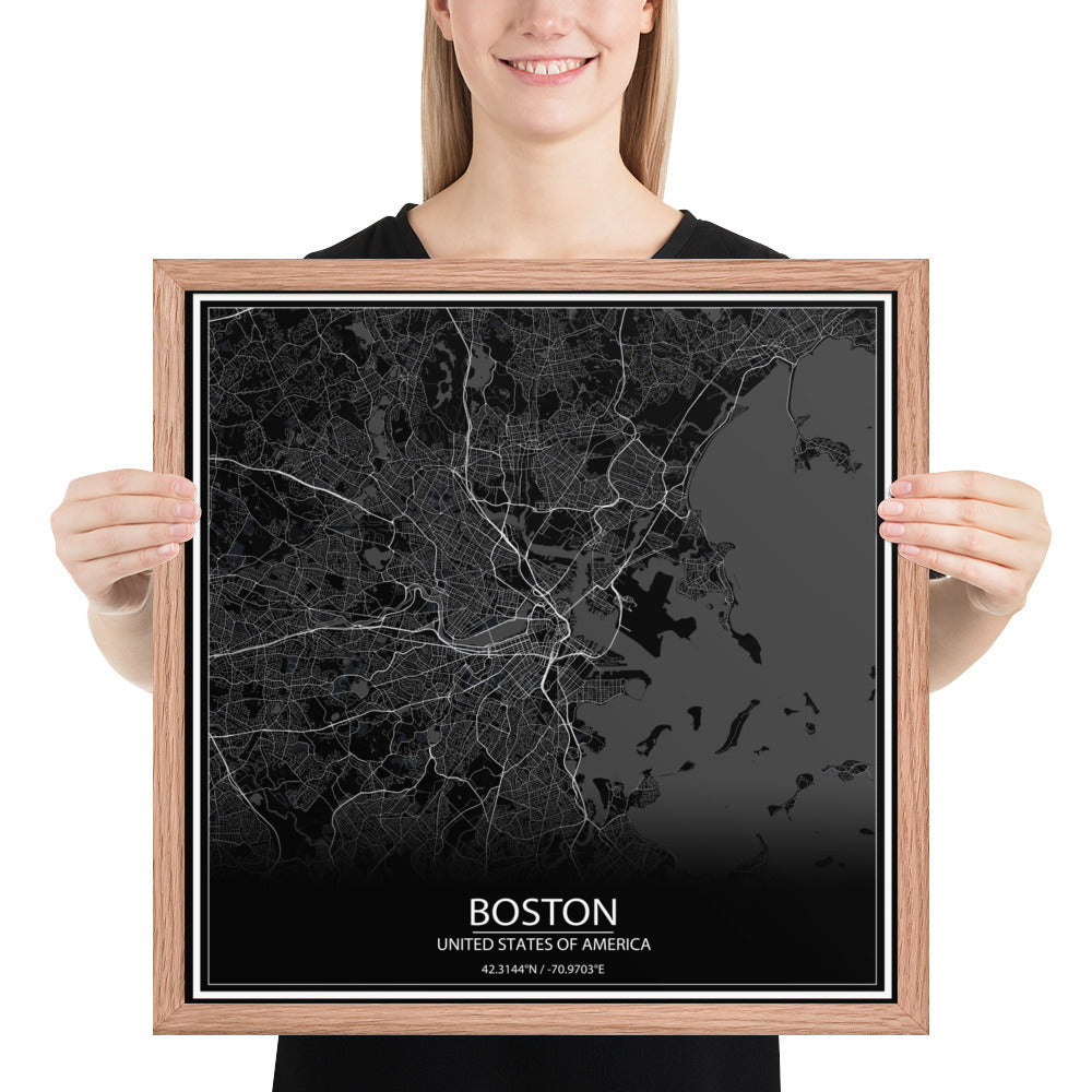 Boston Black Framed Map