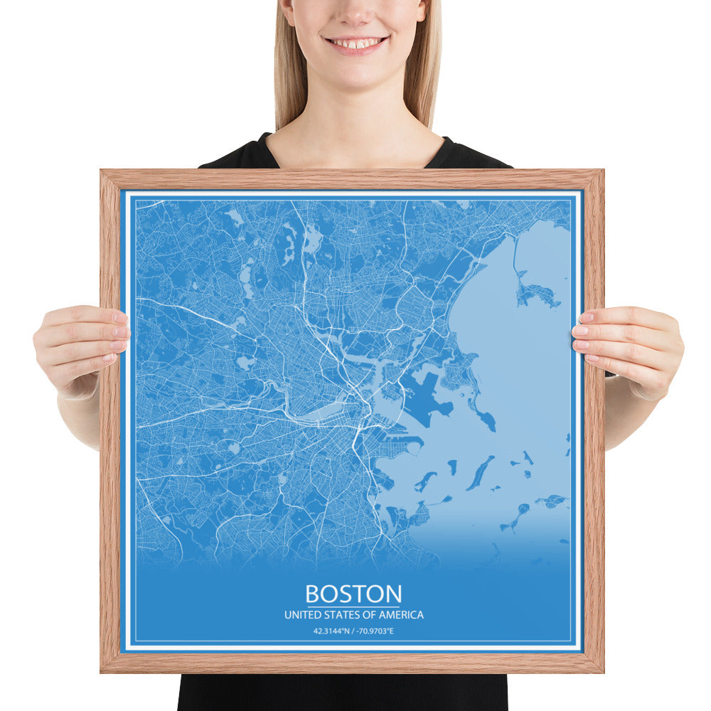 Boston Blue and White Framed Map